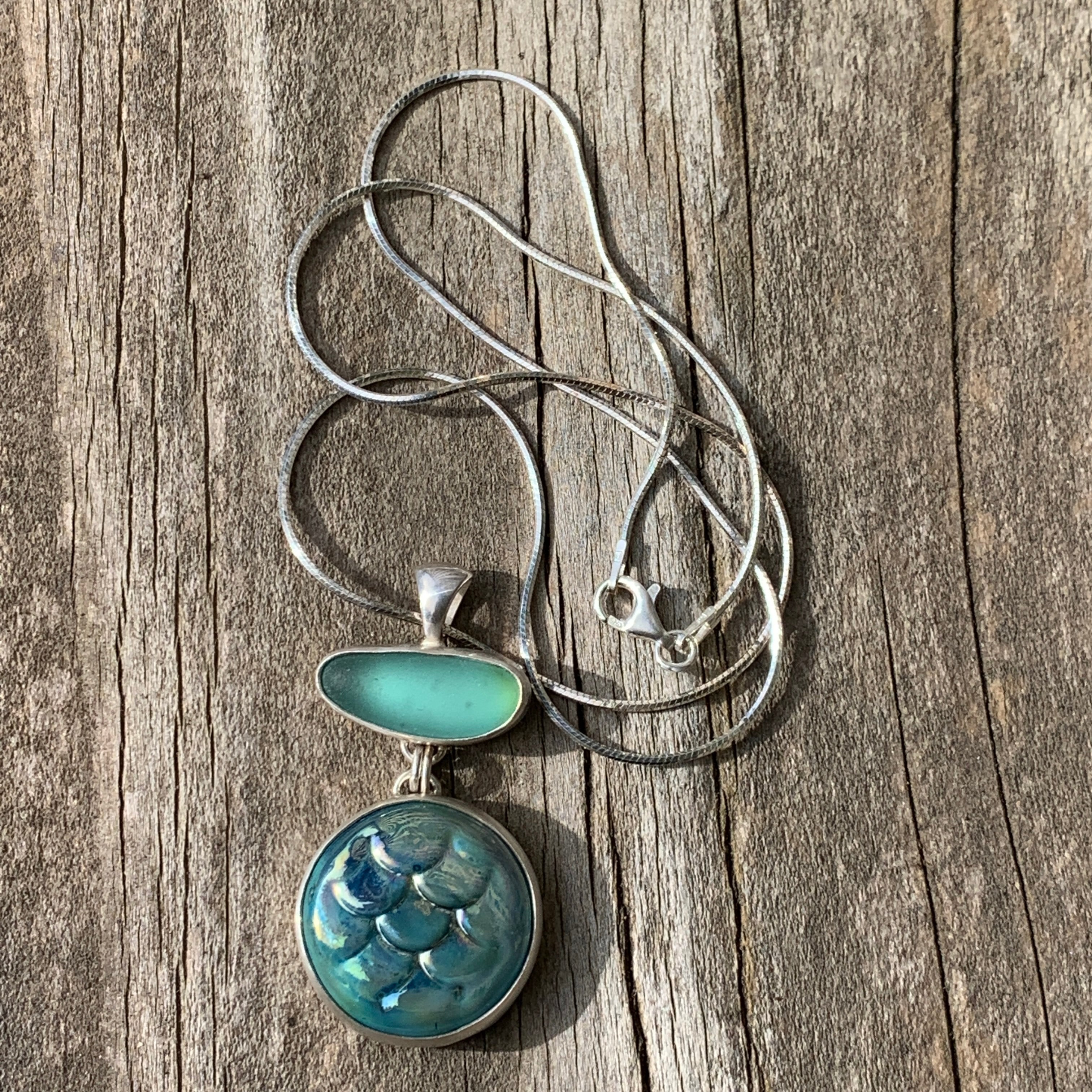Teal Mermaid Scale Pendant