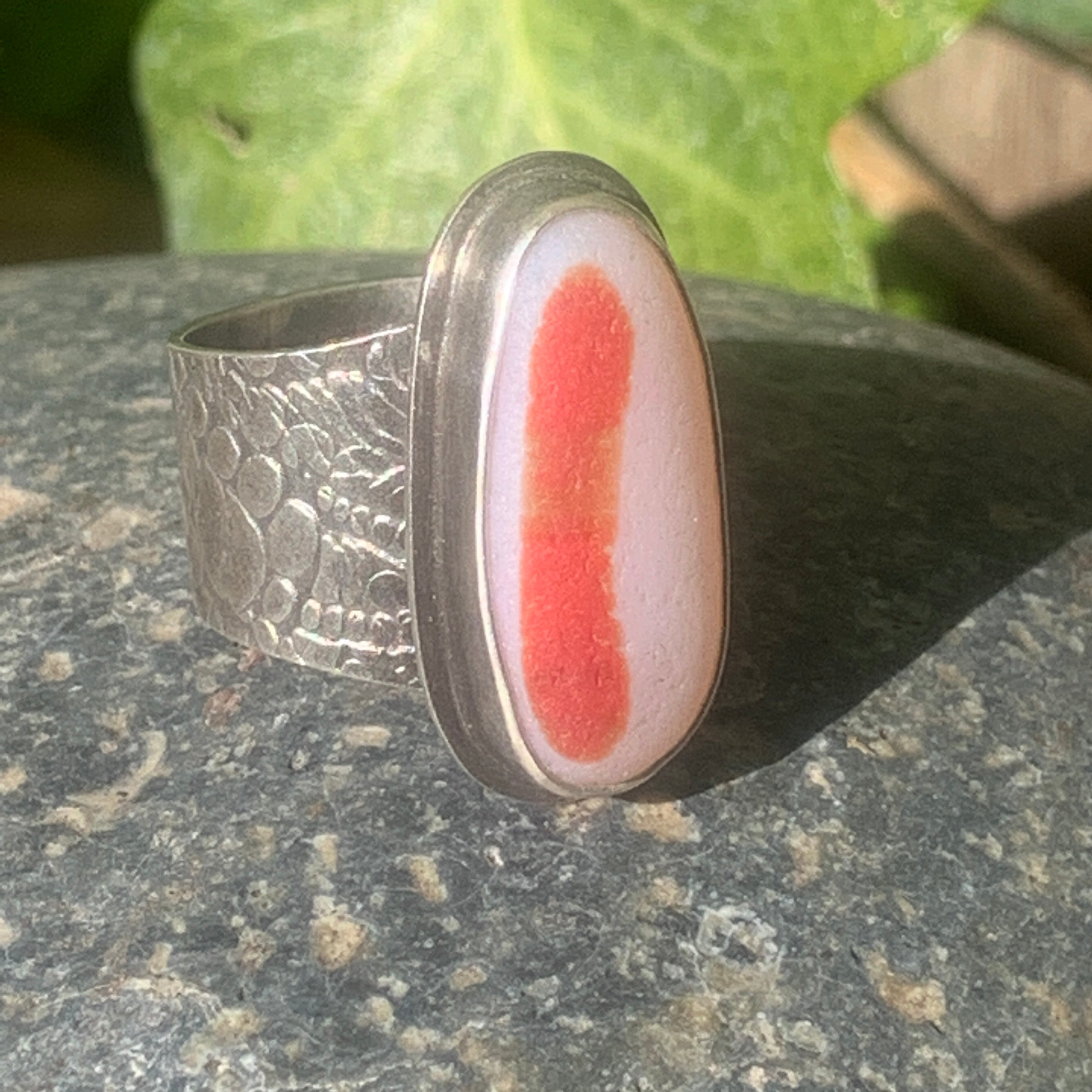 Orange/Red and White Davenport Asymmetrical Ring Size 10